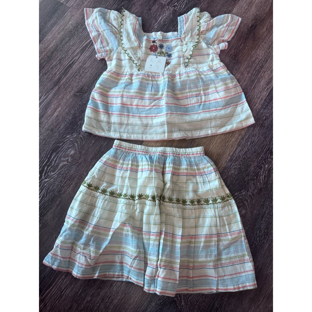 Lali Kids Border Stripe Lucy Skirt Set Floral Embroidered 2PC Girls Size 8 NWT